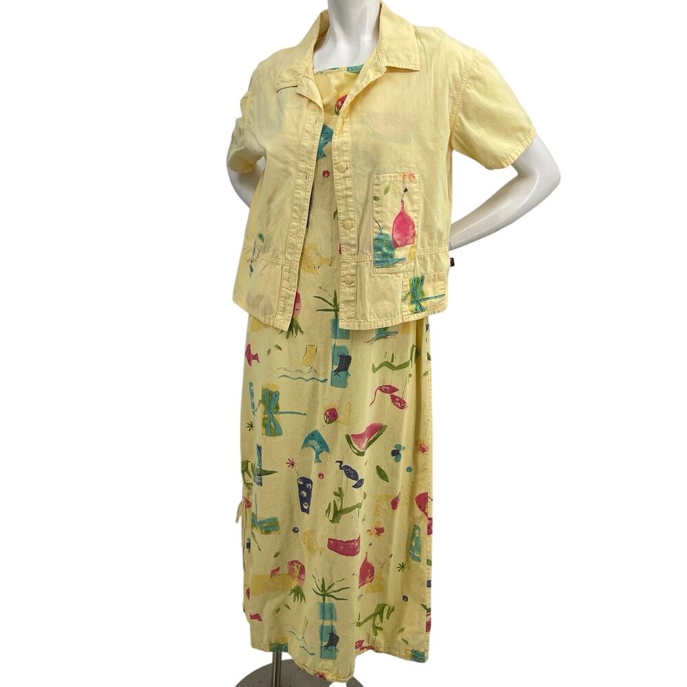 Produce Company Women VTG 100% Cotton 2pc Yellow Summer Maxi Dress USA Made SS M
